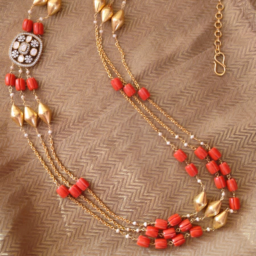 Coral Moissanite Necklace 